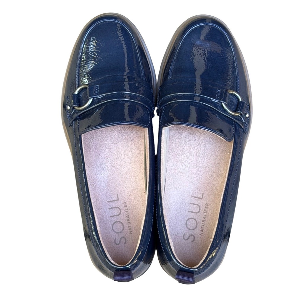 SOUL Naturalizer Platform Loafers Navy Crinkle Patent Lug Sole Ring Women 8.5M